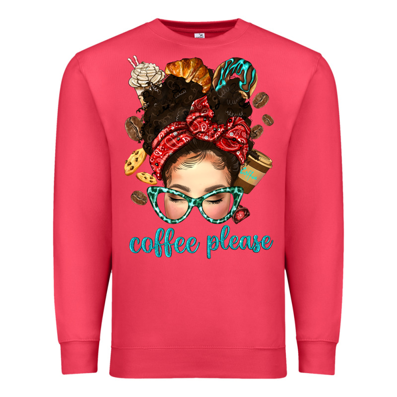 Coffee Please Messy Bun With Coffee Bean Bbs Premium Sweatshirt by BundleAndBundleShop | Teevron