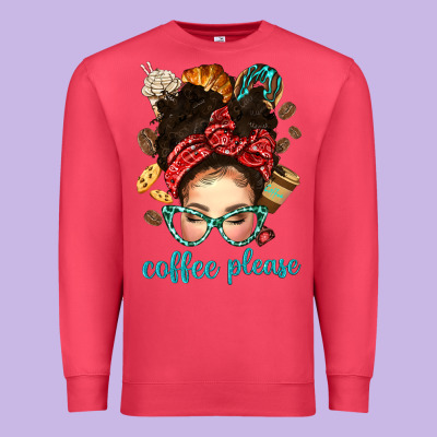 Coffee Please Messy Bun With Coffee Bean Bbs Premium Sweatshirt Designed By Bundleandbundleshop
