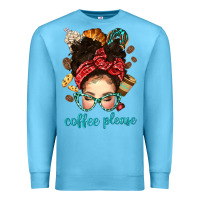 Ocean Blue coffee please messy bun with coffee bean bbs Premium Sweatshirt - BundleAndBundleShop
