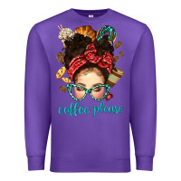 Purple coffee please messy bun with coffee bean bbs Premium Sweatshirt - BundleAndBundleShop