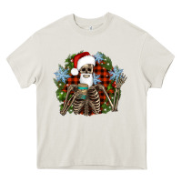 Cream Santa skeleton christmas Heavy Core Tee - Artiststas