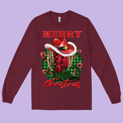 Merry Christmas Boots Hat Rope Long Sleeve Tee Designed By Adodesignshop