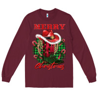 Burgundy merry christmas boots hat rope Long Sleeve Tee - AdoDesignShop