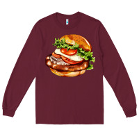 Burgundy American hamburger Long Sleeve Tee - AdoDesignShop
