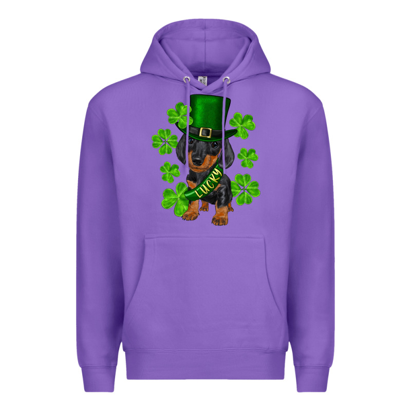 St. Patrick's Day Lucky Dachshund Puppy Premium Hoodie by RanaPortraitStore | Teevron