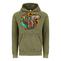 Vintage Olive western squirrel with sunflowers Vintage Hoodie - CowhideDigitalArt