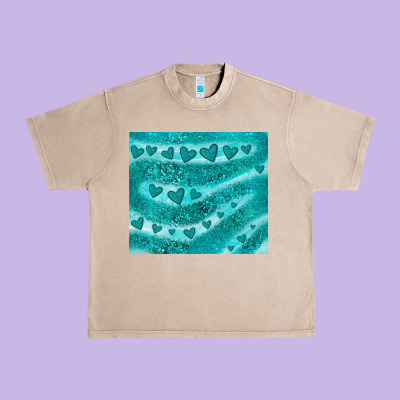 Turquoise Glitter Heart Urban Heavy Tee Designed By Jahusdesignshop