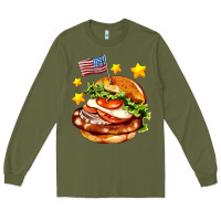 Army Green american flag and hamburger Long Sleeve Tee - AdoDesignShop