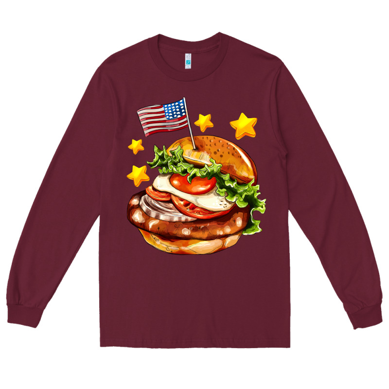 American Flag And Hamburger Long Sleeve Tee by AdoDesignShop | Teevron