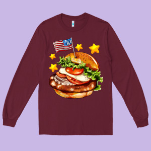 American Flag And Hamburger Long Sleeve Tee Designed By Adodesignshop