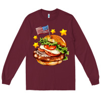Burgundy american flag and hamburger Long Sleeve Tee - AdoDesignShop