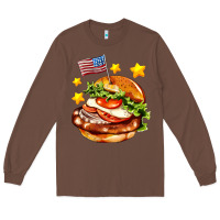 Chestnut american flag and hamburger Long Sleeve Tee - AdoDesignShop
