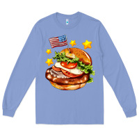 Colony Blue american flag and hamburger Long Sleeve Tee - AdoDesignShop