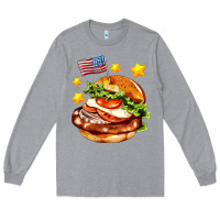 Heather Grey american flag and hamburger Long Sleeve Tee - AdoDesignShop