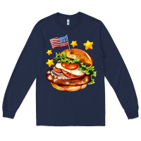 Navy american flag and hamburger Long Sleeve Tee - AdoDesignShop