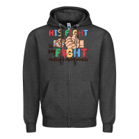 Charcoal Heather his fight is my fight autism awareness Zipper Hoodie - MaliasSmallBusiness