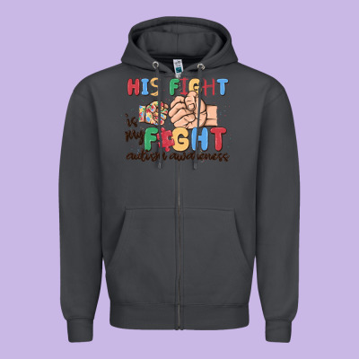 His Fight Is My Fight Autism Awareness Zipper Hoodie Designed By Maliassmallbusiness