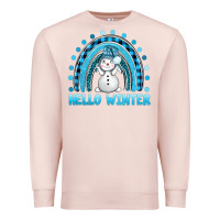 Pale Pink hello winter rainbow with snowman bbs Premium Sweatshirt - BundleAndBundleShop