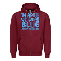 Burgundy in april we wear blue autism awareness Zipper Hoodie - MaliasSmallBusiness