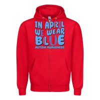 Red in april we wear blue autism awareness Zipper Hoodie - MaliasSmallBusiness