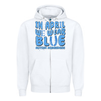 White in april we wear blue autism awareness Zipper Hoodie - MaliasSmallBusiness