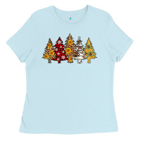Baby Blue leopard christmas trees Ladies Tee - AdoDesignShop