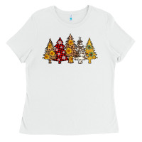 White leopard christmas trees Ladies Tee - AdoDesignShop