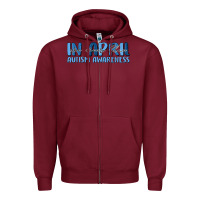 Burgundy in april we wear blue autism awareness Zipper Hoodie - MaliasSmallBusiness