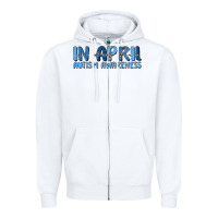 White in april we wear blue autism awareness Zipper Hoodie - MaliasSmallBusiness