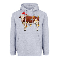 Heather Grey Christmas cow Heavyweight Hoodie - MaliasSmallBusiness