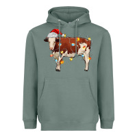Sage Christmas cow Heavyweight Hoodie - MaliasSmallBusiness