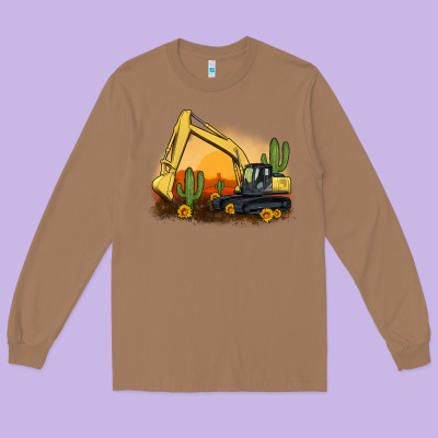 Excavator Cactus Sunflower Sunset Long Sleeve Tee Designed By Artiststas