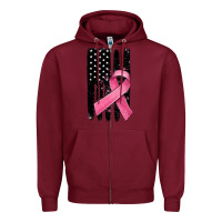 Burgundy breast cancer ribbon american flag Zipper Hoodie - MaliasSmallBusiness
