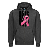 Charcoal Heather breast cancer ribbon american flag Zipper Hoodie - MaliasSmallBusiness