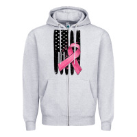 Heather Grey breast cancer ribbon american flag Zipper Hoodie - MaliasSmallBusiness