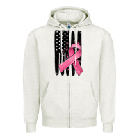 Oatmeal Heather breast cancer ribbon american flag Zipper Hoodie - MaliasSmallBusiness