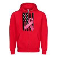 Red breast cancer ribbon american flag Zipper Hoodie - MaliasSmallBusiness