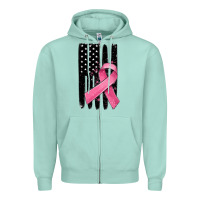 Breast Cancer Ribbon American Flag Zipper Hoodie | Teevron