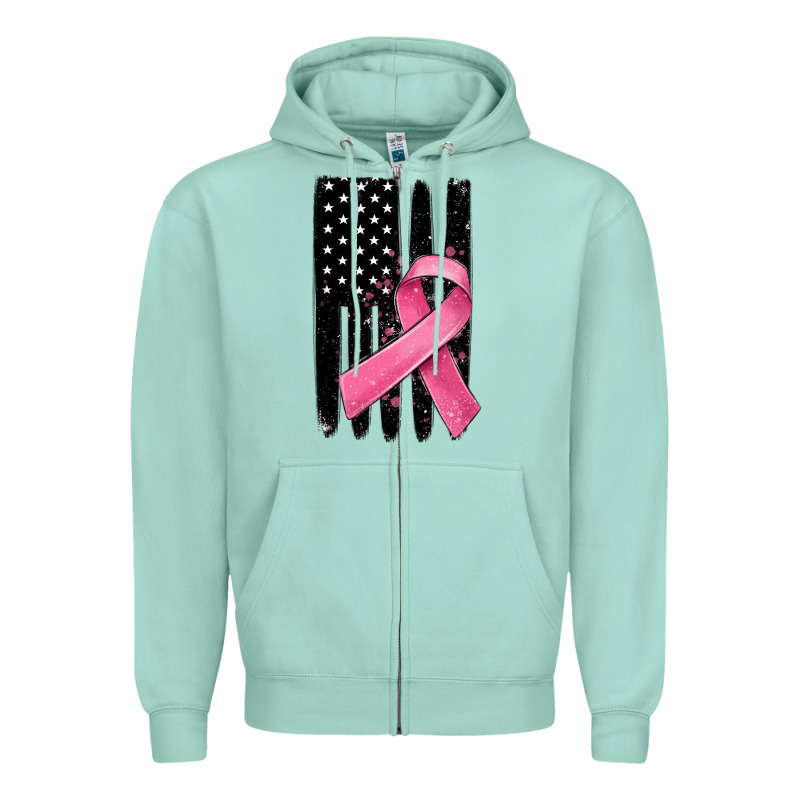 Breast Cancer Ribbon American Flag Zipper Hoodie by MaliasSmallBusiness | Teevron