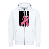 White breast cancer ribbon american flag Zipper Hoodie - MaliasSmallBusiness