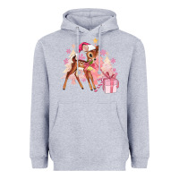 Heather Grey reindeer pink christmas Heavyweight Hoodie - MaliasSmallBusiness