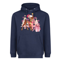 Navy reindeer pink christmas Heavyweight Hoodie - MaliasSmallBusiness