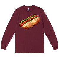 Burgundy American hot dog Long Sleeve Tee - AdoDesignShop
