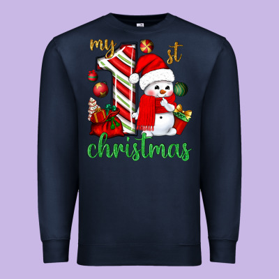 My 1 St Christmas With Cute Snowman Bbs Premium Sweatshirt Designed By Bundleandbundleshop