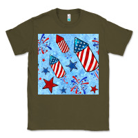 Army Green 4th of july firecracker and star seamless  pattern Classic Tee - BundleAndBundleShop