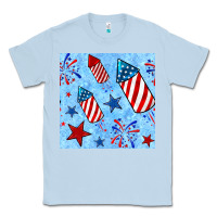 Dusty Blue 4th of july firecracker and star seamless  pattern Classic Tee - BundleAndBundleShop