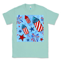 Seafoam 4th of july firecracker and star seamless  pattern Classic Tee - BundleAndBundleShop
