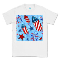 White 4th of july firecracker and star seamless  pattern Classic Tee - BundleAndBundleShop