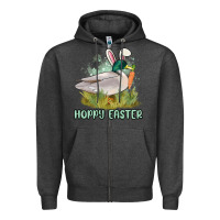 Charcoal Heather hoppy easter duck hunting Zipper Hoodie - MaliasSmallBusiness