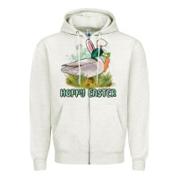 Oatmeal Heather hoppy easter duck hunting Zipper Hoodie - MaliasSmallBusiness